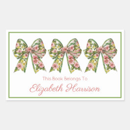 Pink and Green Floral Personalized Bookplate Rechthoekige Sticker