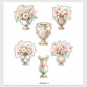 Pink and Green Floral Vase Sheet of Stickers (Vel)