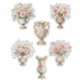 Pink and Green Floral Vase Sheet of Stickers