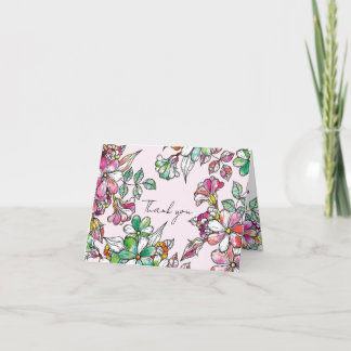 Pink and green flowers bedankkaart