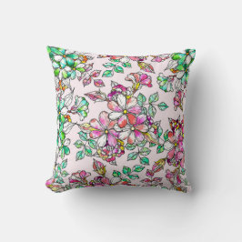 Pink and green flowers kussen