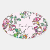 Pink and green flowers ovale sticker (Voorkant)