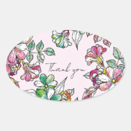 Pink and green flowers ovale sticker