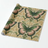 Pink and Green Gift Wrap Butterfly Print Cadeaupapier (Uitgerold)