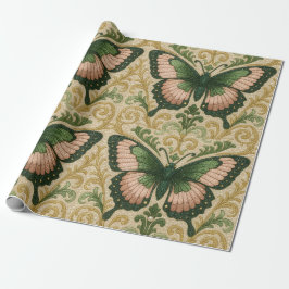 Pink and Green Gift Wrap Butterfly Print Cadeaupapier