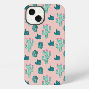 Pink and Green Girly Cactus Pattern iPhone 13 Hoesje
