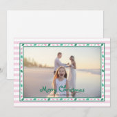 Pink and Green Holly Leaves Border Family Photo Feestdagenkaart (Voorkant / Achterkant)