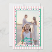 Pink and Green Holly Leaves Border Family Photo Feestdagenkaart (Voorkant)