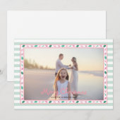 Pink and Green Holly Leaves Border Family Photo Feestdagenkaart (Voorkant / Achterkant)