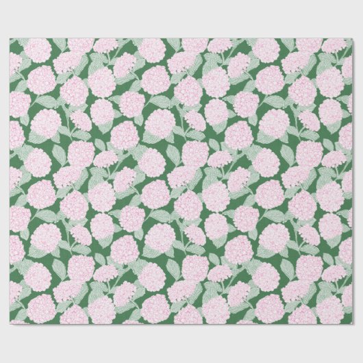 Pink and Green Hydrangea Floral Cadeaupapier (Vlak)