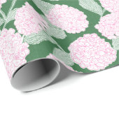 Pink and Green Hydrangea Floral Cadeaupapier (Rol Hoek)