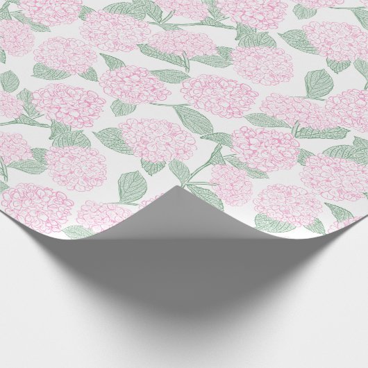 Pink and Green Hydrangea Floral Cadeaupapier (Hoek)