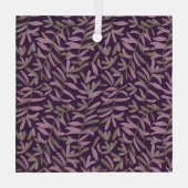  Pink and Green Leaf Pattern on Dark Purple Back Glas Ornament (Achterkant)
