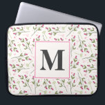 Pink and Green Long Stem Wildflowers Monogram Laptop Sleeve<br><div class="desc">A laptop sleeve with your custom monogram initial inside an eggshell white colored frame with a pink border. Initial is written in a bold font. The backdrop is a pattern of hand drawn pink wildflowers with long green stems and leaves on an eggshell white colored backdrop. Pink circles and sprigs...</div>