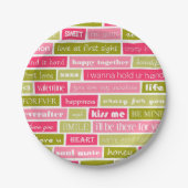 Pink and Green Love Letter Typography Squares Papieren Bordje (Voorkant)