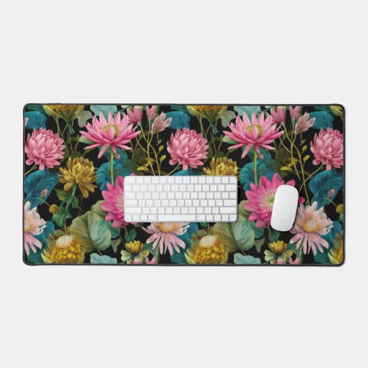 Pink and Green Lush Tropical Pattern Botanical Bureaumat (Keyboard & Muis)