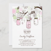 Pink and Green Mason Jars Floral Bridal Tea Party Kaart (Voorkant)