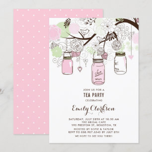 Pink and Green Mason Jars Floral Bridal Tea Party Kaart