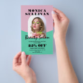 Pink and green minimalist beauty salon flyer (Hand)