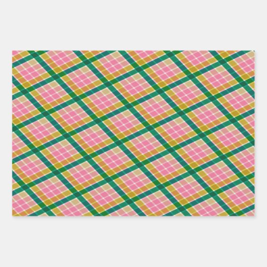 Pink and Green Modern Plaid Christmas Pattern Inpakpapier Vel (Voorkant 2)