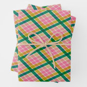 Pink and Green Modern Plaid Christmas Pattern Inpakpapier Vel (In situ)