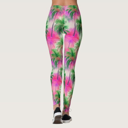 Pink and Green Palm Trees Tropical Patterned Leggings (Achterkant)