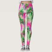 Pink and Green Palm Trees Tropical Patterned Leggings (Voorkant)