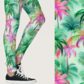 Pink and Green Palm Trees Tropical Patterned Leggings