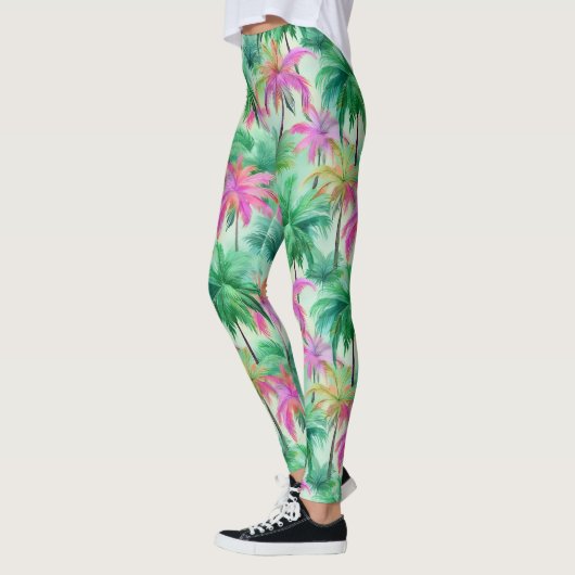 Pink and Green Palm Trees Tropical Patterned Leggings (Links)