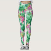 Pink and Green Palm Trees Tropical Patterned Leggings (Voorkant)