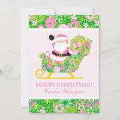 Pink and Green Preppy Palm Beach Santa Feestdagenkaart (Voorkant)