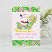 Pink and Green Preppy Palm Beach Santa Feestdagenkaart (Staand voorkant)