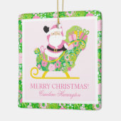 Pink and Green Preppy Palm Beach Santa Keramisch Ornament (Links)