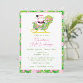 Pink and Green Preppy Palm Beach Santa Party Kaart (Staand voorkant)