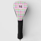 Pink and green preppy plaid custom monogram ladies golfheadcover (Voorkant)