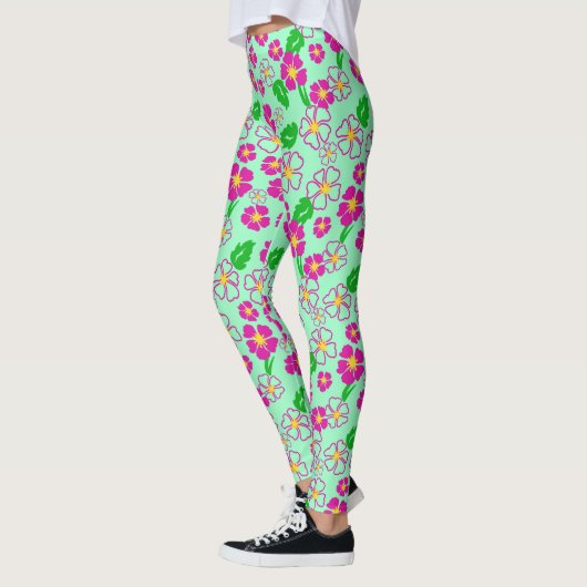 Pink and Green Tropical Flowers Patterned Leggings (Links)