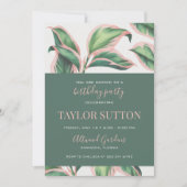 Pink and Green Tropical Foliage Birthday Party Kaart (Voorkant)