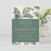 Pink and Green Tropical Foliage Birthday Party Kaart (Staand voorkant)