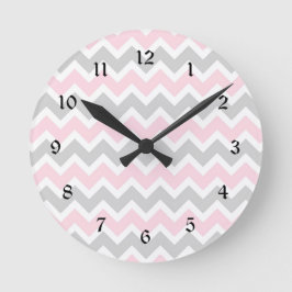 Pink and grey chevron baby girl nursery clock ronde klok