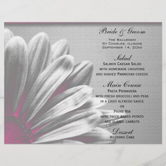 Pink and Grey Floral Highlights Wedding Menu (Voorkant)
