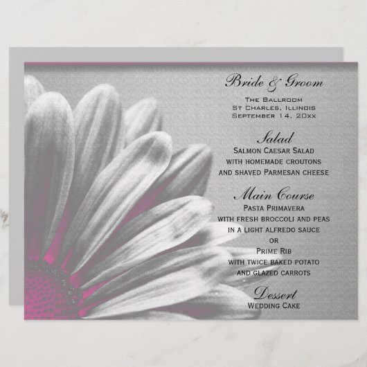 Pink and Grey Floral Highlights Wedding Menu (Voorkant / Achterkant)