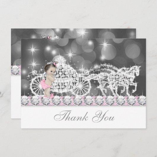 Pink and Grey Princess Baby shower Dank je wel Bedankkaart (Voorkant / Achterkant)