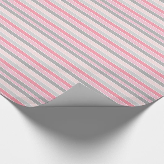 Pink and Grey Stripes Cadeaupapier (Hoek)