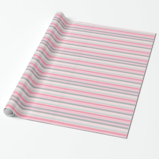 Pink and Grey Stripes Cadeaupapier (Uitgerold)