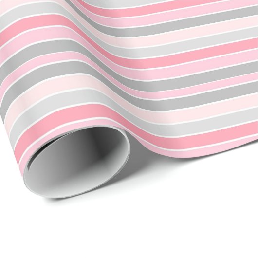 Pink and Grey Stripes Cadeaupapier (Rol Hoek)