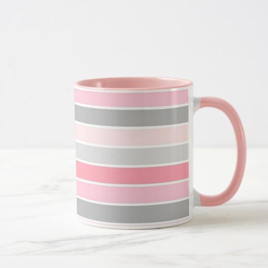 Pink and Grey Stripes Mok (Rechts)
