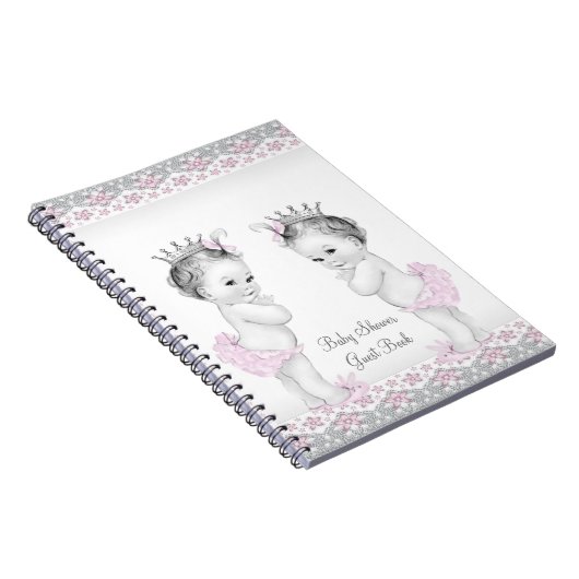 Pink and Grey Twins Baby shower gastenboek Notitieboek (Rechterzijde)