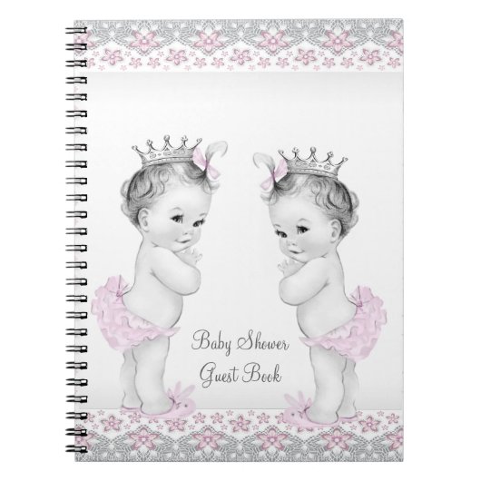 Pink and Grey Twins Baby shower gastenboek Notitieboek (Voorkant)