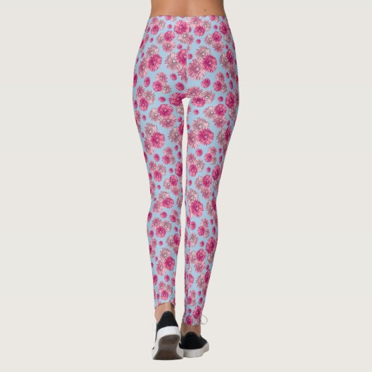 Pink and light blue gerbera daisy floral Patterned Leggings (Achterkant)