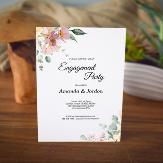 Pink and Mauve  Floral Engagement Party Kaart